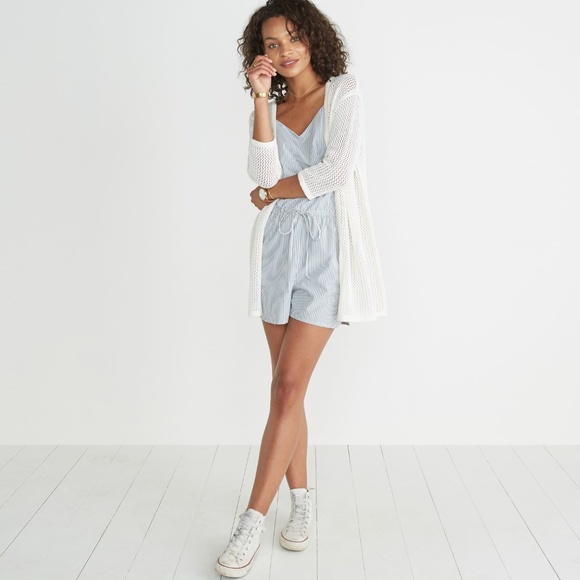 New MARINE LAYER Blue Striped Brigitte Romper sz M - Picture 2 of 8